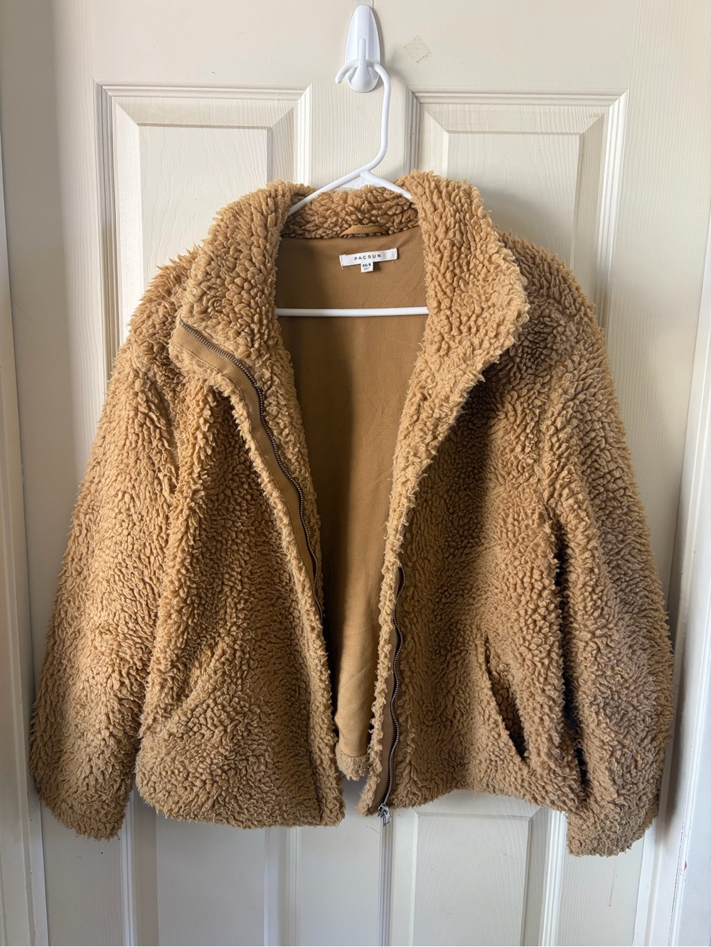 PacSun Women's Camel Teddy Fleece Zip Jacket